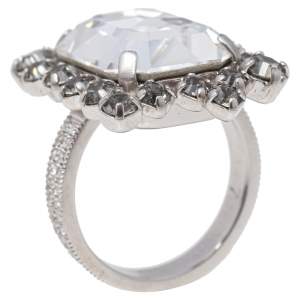 Dior Silver Tone Baguette Crystal Ring Size 54