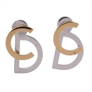 Pre Owned Dior Your Dior Two Tone Logo Stud Earrings 