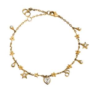 مملوكة مسبقًا Dior Gold Tone Crystal Heart & Star Charm Bracelet