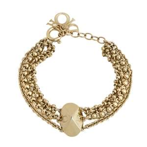 Dior Gold Tone Multi Strand Logo Charms Bracelet