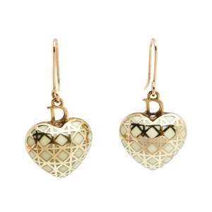 مملوكة مسبقًا Dior Gold Tone Enamel Cannage Heart Drop Earrings