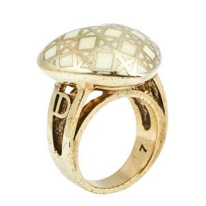 Dior Gold Tone Enamel Cannage Heart Cocktail Ring Size EU 54.4