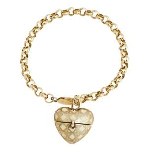 مملوكة مسبقًا Dior Gold Tone Enamel Cannage Heart Charm Bracelet