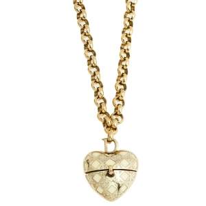 مملوكة مسبقًا Dior Gold Tone Enamel Cannage Heart Locket Charm Necklace