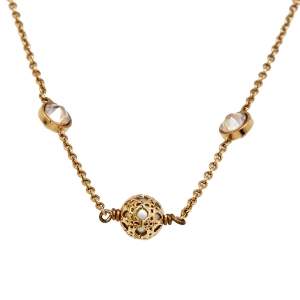 Dior Cannage Faux Pearl Crystal Gold Tone Station Necklace