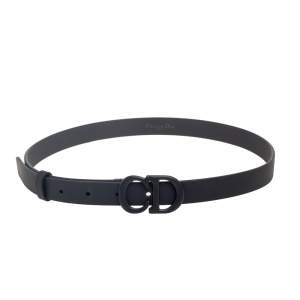 Pre Owned Dior Black Matte Leather Saddle Slim Belt 75CM