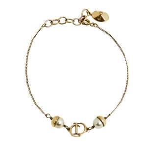 مملوكة مسبقًا Dior Mise En Dior Faux Pearl Gold Tone Bracelet