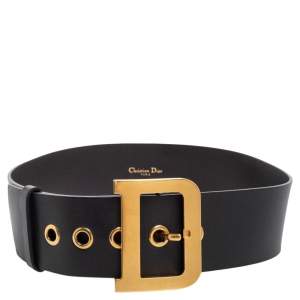 Pre Owned Dior Black Leather D Buckle Waist Belt 70CM
