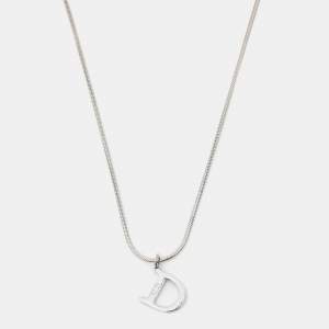 Pre Owned Dior CD Silver Tone Metal Pendant Necklace