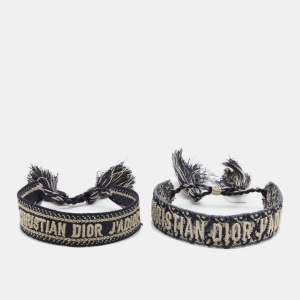 Pre Owned Dior J'adior Navy Blue Woven Cotton Set of Two Adjustable Tassel Bracelets