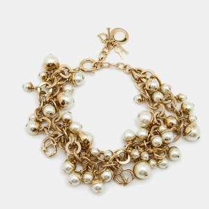 مملوكة مسبقًا Dior Mise en Dior CD Faux Pearls Gold Tone Bracelet