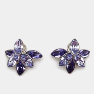 Pre Owned Dior Tribales Purple Crystals Silver Tone Metal Stud Earrings