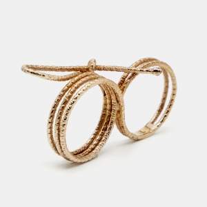 Pre Owned Dior Miss Dior Crystal Gold Tone Two-Finger Bow Cocktail Ring Size L