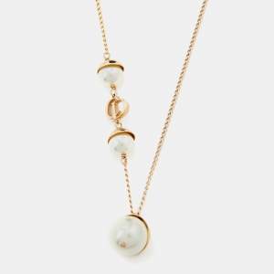 Pre Owned Dior Mise en Dior Faux Pearl Gold Tone Chain Necklace 