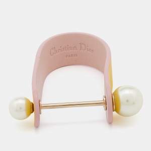 Dior Yellow Leather & Faux Pearl Perle Cuff Bracelet M