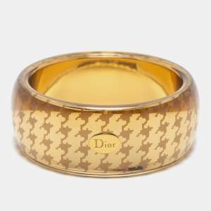 Dior Gold Tone Houndstooth Resin Bangle Bracelet