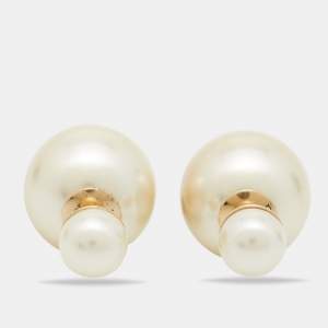Dior Tribales Faux Pearl Gold Tone Stud Earrings
