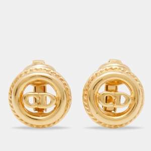 Dior Vintage Gold Tone CD Logo Clip On Earrings