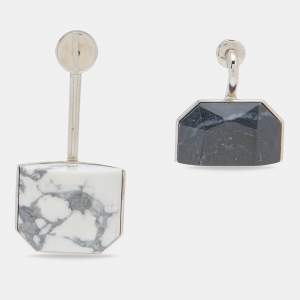 Dior Monotone Crystal & Howlite Asymmetric Drop Earrings