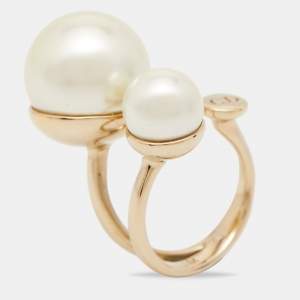Dior Ultradior  Faux Pearl Gold Tone Ring Size M