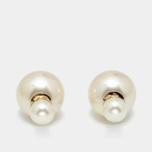 Dior Tribales Faux Pearl Gold Tone Stud Earrings