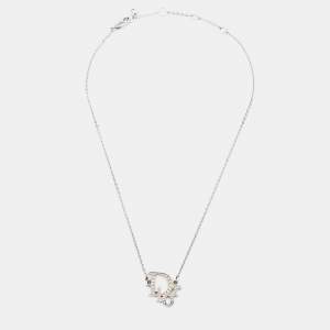 Dior Silver Tone Crystal Logo Earrings & Pendant Necklace