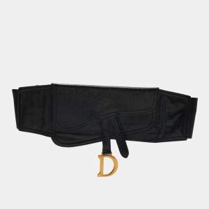 Dior Black Crinkled Leather and Stretch Band Saddle Belt 90 CM