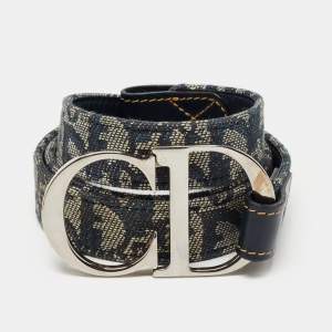 Dior Navy Blue Oblique Canvas and Leather Saddle Belt 85CM