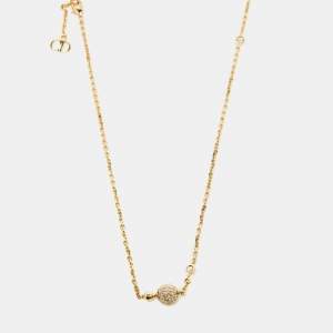 Dior Petit CD Crystal Charm Gold Tone Station Necklace