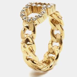 Dior Claire D Lune Crystals Gold Tone Ring Size M