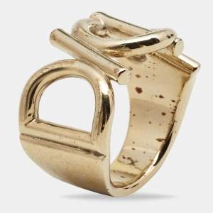 Dior Gold Tone Logo Ring Size EU 56