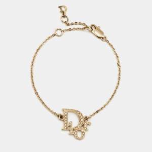 Dior Gold Tone Crystal Oblique Logo Bracelet