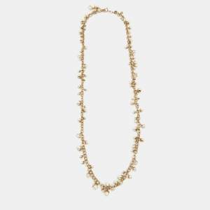 Dior Mise En Dior Faux Pearl Gold Tone Charm Chain Necklace 
