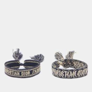 Dior J'adior Navy Blue Cotton Embroidered Dior Oblique Set of Two Bracelets