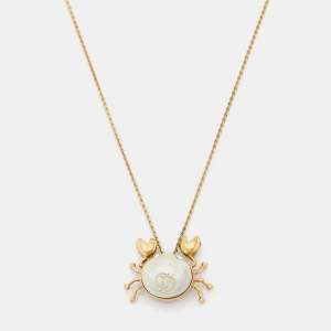 Dior Faux Pearl & Gold Tone Crab Pendant Chain Necklace