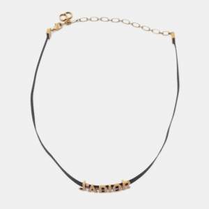 Dior J'Adior Black Ribbon Antique Gold Tone Choker Necklace