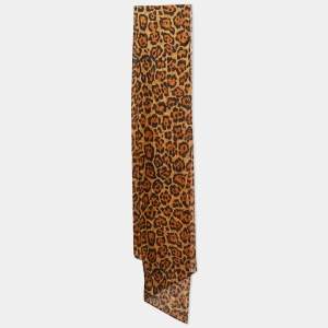 Dior Brown Leopard Print Silk Organza Scarf
