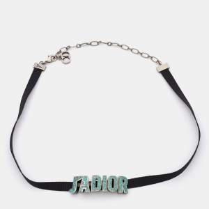 Dior J'ADior Black Fabric & Blue Enamel Choker Necklace