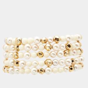 Dior Faux Pearl Beads Gold Tone Bracelet