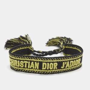 Dior J'dior Black/Green Logo Embroidered Cotton Bracelet 