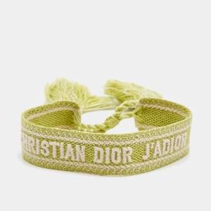 Dior J'Adior Green Logo Embroidered Cotton Bracelet