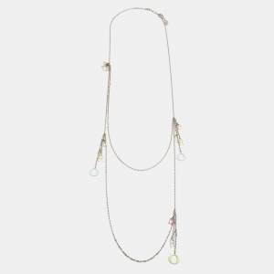 Pre Owned Dior Logo Enamel Silver Tone Necklace