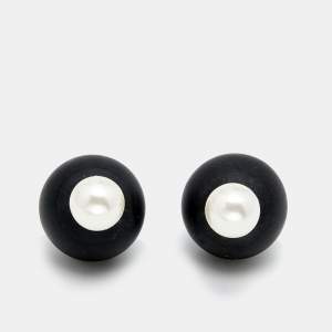 Dior Tribales Resin Faux Pearl Silver Tone Earrings