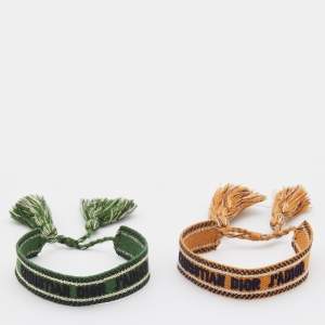 Dior J'adior Brown & Green Woven Cotton  Set Of Two Adjustable Tassel Bracelets