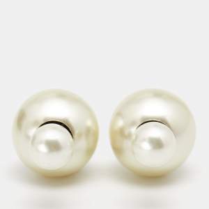 Dior Tribales Faux Pearl Gold Tone Stud Earrings