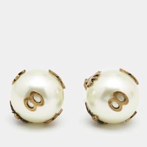 Dior Tribales Aged Gold Tone Faux Pearl Asymmetric Earrings