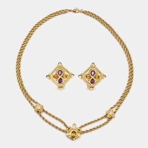 Dior Crystals Gold Tone Necklace Earrings Set