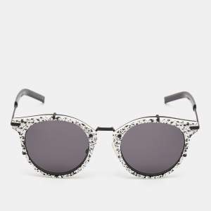 Pre Owned Dior Black/White Printed DIOR0196S Round Sunglasses