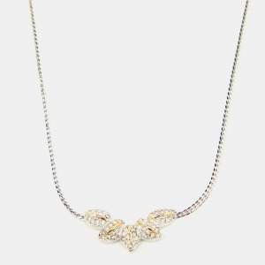 Dior Bijoux 5 Leaves Crystals Two Tone Necklace