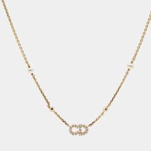 Dior Clair D Lunes Crystals Faux Pearl Gold Tone Necklace